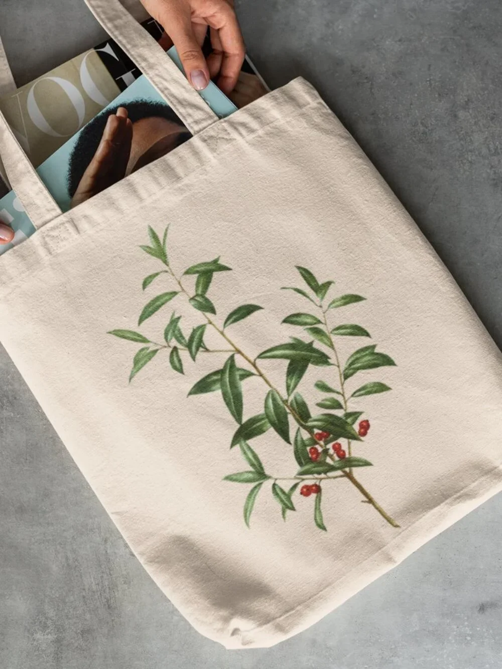 Alabama Dahoon Vintage Botanical Print Graphic Canvas Tote Bag